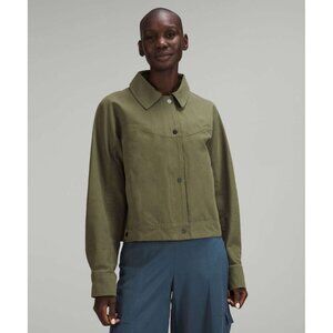 LULULEMON Medium Olive Green Windproof Waterproof Cotton Shirt Jacket, Size 8